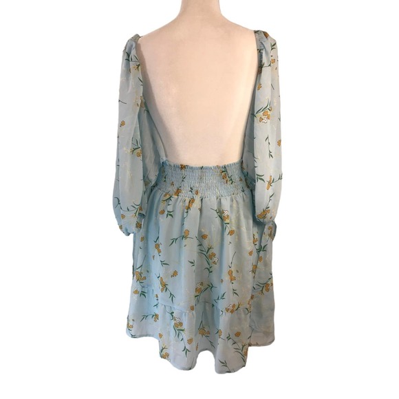 Women's Coastal Dress Tie Back 3/4 Lantern Sleeve Square Neck Ruffle Size Medium - Picture 2 of 12